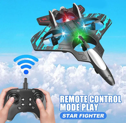 2-in-1 RC Jet Fighter & Mini Quadcopter Drone - 360° Stunt Flip, 2.4GHz Easy-to-Fly Remote Control Plane for Kids & Adults