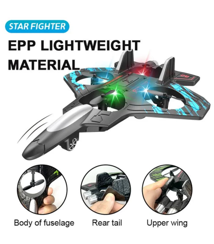 2-in-1 RC Jet Fighter & Mini Quadcopter Drone - 360° Stunt Flip, 2.4GHz Easy-to-Fly Remote Control Plane for Kids & Adults